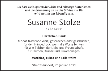 Traueranzeige von Susanne Stolze von Trauerkombi Bernburg