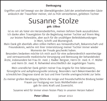 Traueranzeige von Susanne Stolze von Trauerkombi Bernburg