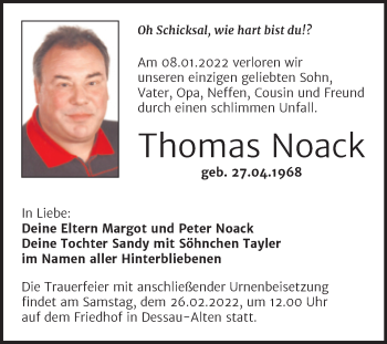 Traueranzeige von Thomas Noack von Trauerkombi Dessau