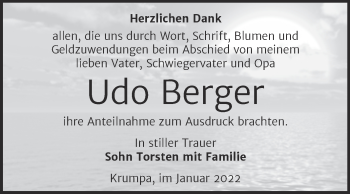 Traueranzeige von Udo Berger von Trauerkombi Merseburg