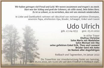 Traueranzeige von Udo Ulrich von Trauerkombi Merseburg