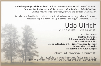 Traueranzeige von Udo Ulrich von Trauerkombi Weißenfels