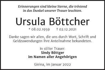 Traueranzeige von Ursula Böttcher von Wochenspiegel Naumburg/Nebra