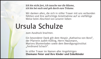 Traueranzeige von Ursula Schulze von Trauerkombi Wittenberg
