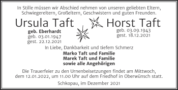 Traueranzeige von Ursula und Horst Taft von Trauerkombi Merseburg