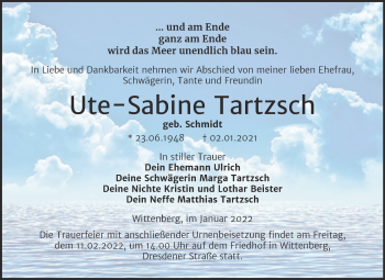 Traueranzeige von Ute-Sabine Tartzsch von Trauerkombi Wittenberg