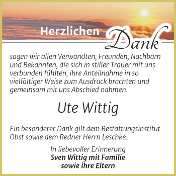Traueranzeige von Ute Wittig von Trauerkombi Weißenfels