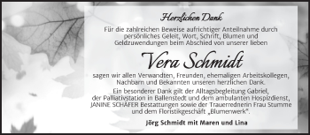 Traueranzeige von Vera Schmidt von Trauerkombi Quedlinburg
