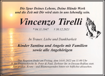 Traueranzeige von Vincenzo Tirelli von Trauerkombi Dessau