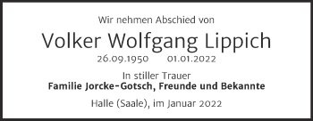 Traueranzeige von Volker Wolfgang Lippich von Mitteldeutsche Zeitung Halle/Saalkreis