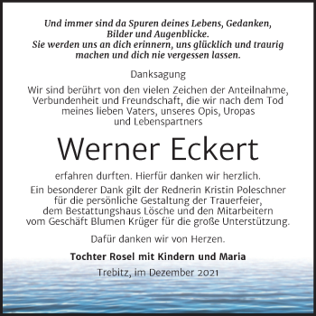 Traueranzeige von Werner Eckert von Trauerkombi Wittenberg