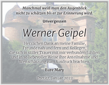Traueranzeige von Werner Geipel von Trauerkombi Merseburg