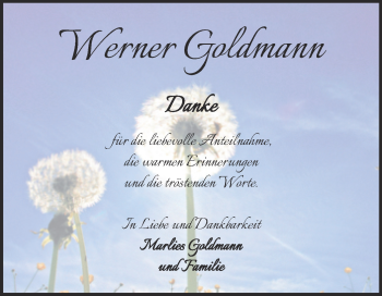 Traueranzeige von Werner Goldmann von Trauerkombi Bernburg