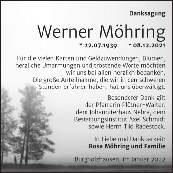Traueranzeige von Werner Möhring von Wochenspiegel Naumburg/Nebra