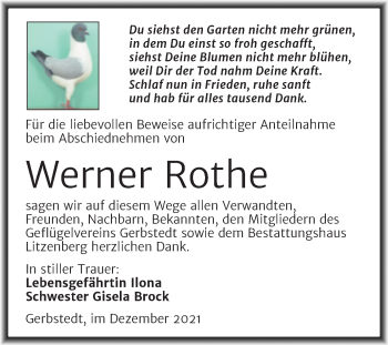 Traueranzeige von Werner Rothe von Trauerkombi Mansfelder Land
