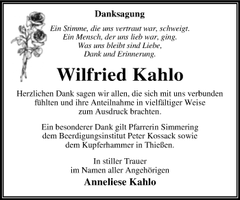 Traueranzeige von Wilfried Kahlo von Trauerkombi Wittenberg