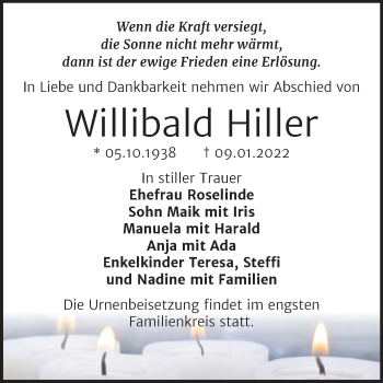 Traueranzeige von Willibald Hiller von Trauerkombi Wittenberg