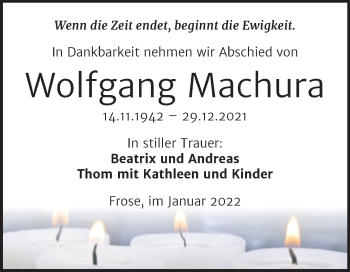Traueranzeige von Wolfgang Machura von Trauerkombi Aschersleben