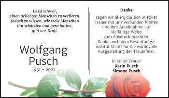 Traueranzeige von Wolfgang Pusch von Trauerkombi Mansfelder Land