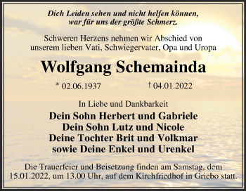 Traueranzeige von Wolfgang Schemainda von Trauerkombi Wittenberg