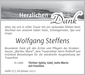Traueranzeige von Wolfgang Steffens von Mitteldeutsche Zeitung Halle/Saalkreis