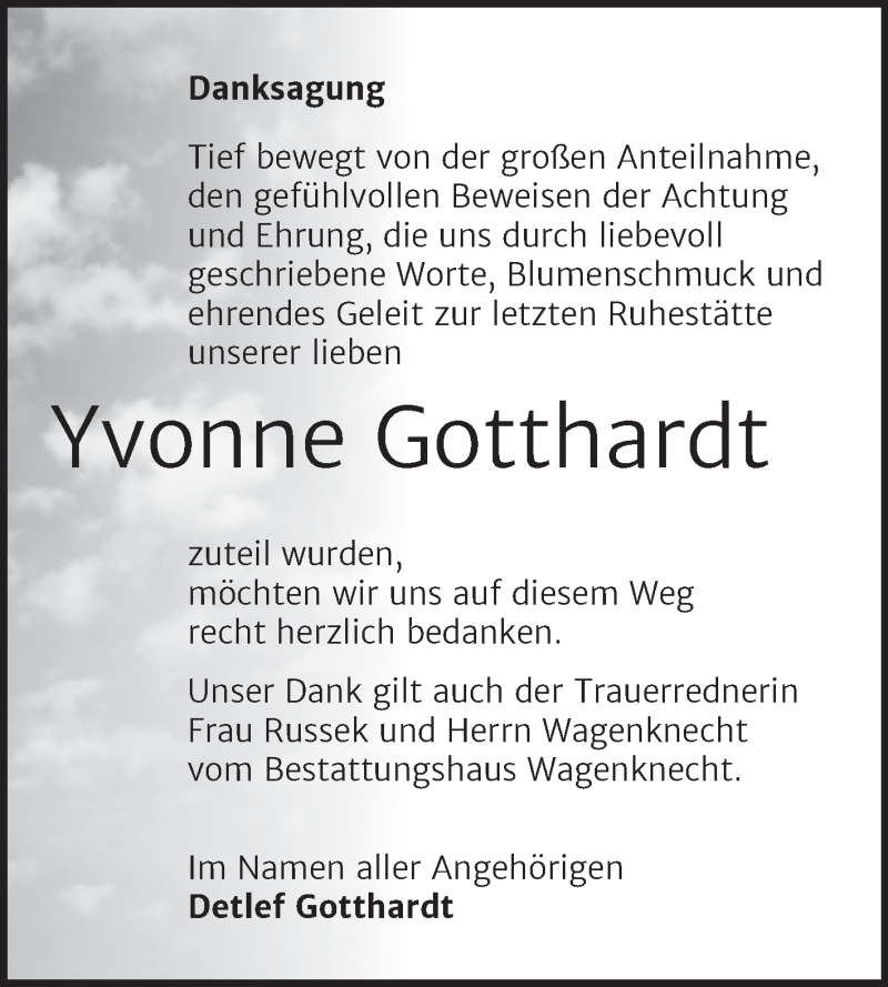  Traueranzeige für Yvonne Gotthardt vom 29.01.2022 aus Mitteldeutsche Zeitung Halle/Saalkreis