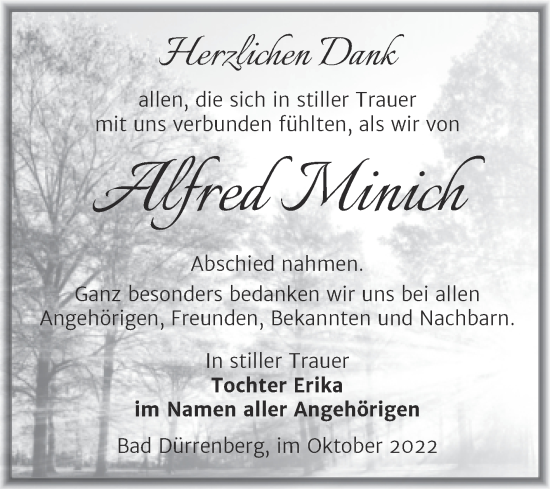 Traueranzeige von Alfred Minich von Trauerkombi Merseburg