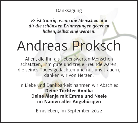 Traueranzeige von Andreas Proksch von Trauerkombi Aschersleben