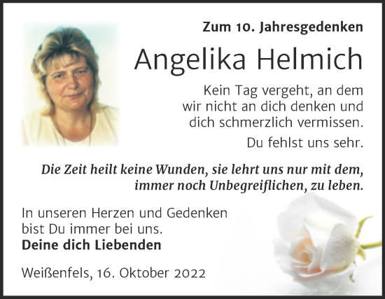 Traueranzeige von Angelika Helmich von Trauerkombi Weißenfels
