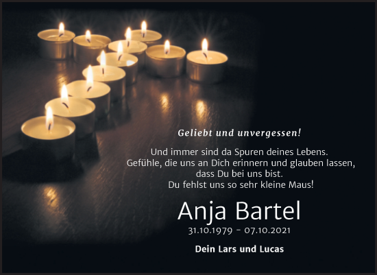 Traueranzeige von Anja Bartel von Mitteldeutsche Zeitung Halle/Saalkreis