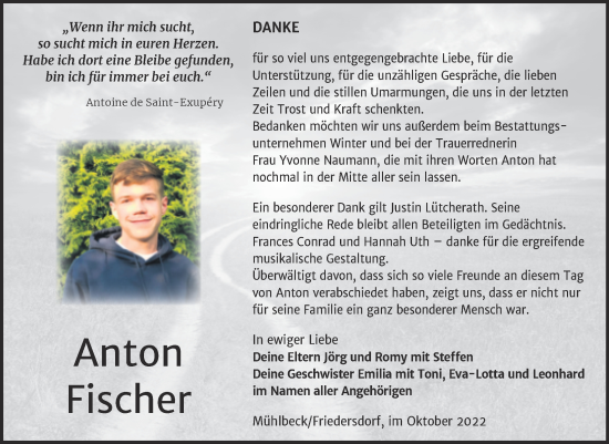 Traueranzeige von Anton Fischer von Trauerkombi Bitterfeld