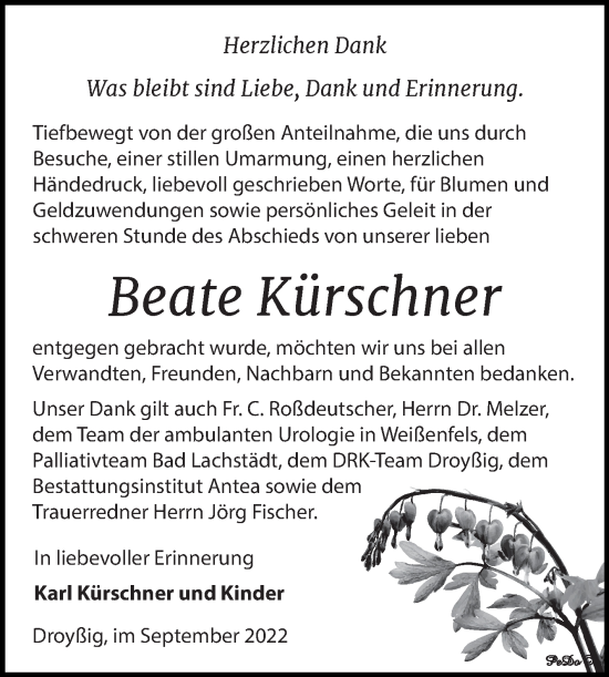 Traueranzeige von Beate Kürschner von Trauerkombi Zeitz