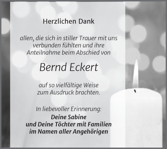 Traueranzeige von Bernd Eckert von Trauerkombi Mansfelder Land