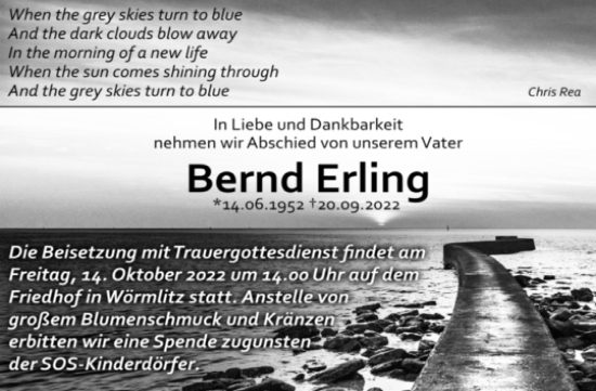 Traueranzeige von Bernd Erling von Mitteldeutsche Zeitung Halle/Saalkreis