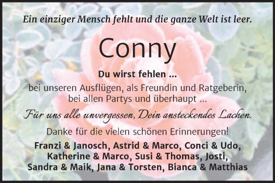 Traueranzeige von Conny  von Trauerkombi Wittenberg