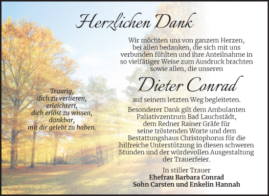 Traueranzeige von Dieter Conrad von Trauerkombi Merseburg