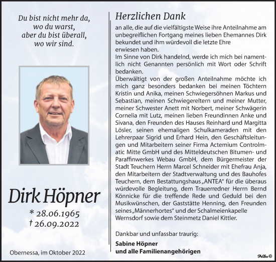 Traueranzeige von Dirk Höpner von Trauerkombi Weißenfels