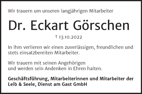 Traueranzeige von Eckart Görschen von Mitteldeutsche Zeitung Halle/Saalkreis