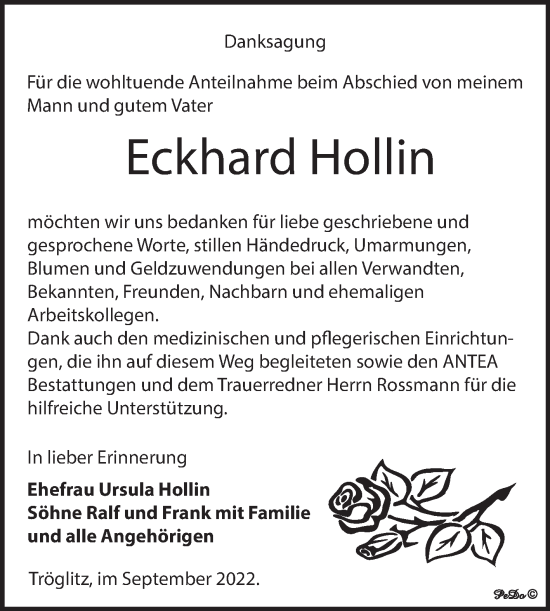 Traueranzeige von Eckhard Hollin von Trauerkombi Zeitz