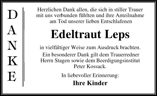 Traueranzeige von Edeltraut Leps von Trauerkombi Dessau