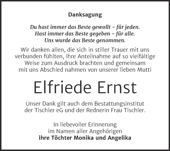 Traueranzeige von Elfriede Ernst von Trauerkombi Wittenberg
