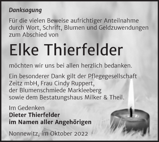 Traueranzeige von Elke Thierfelder von Trauerkombi Zeitz