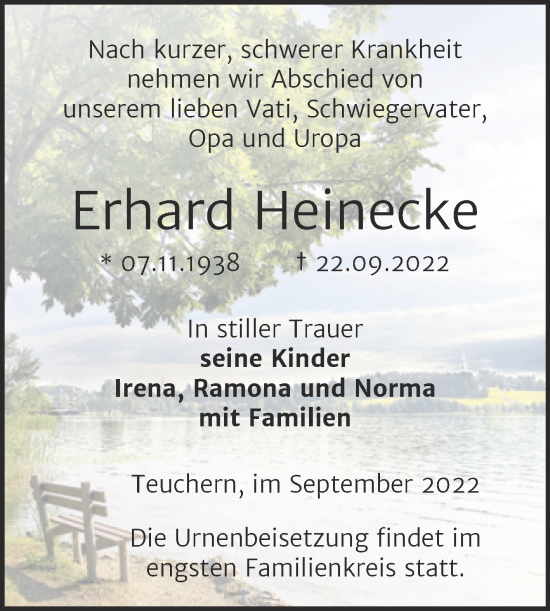 Traueranzeige von Erhard Heinecke von Trauerkombi Weißenfels