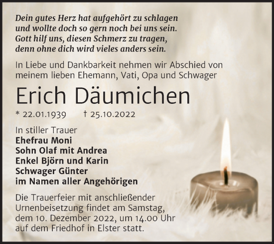 Traueranzeige von Erich Däumichen von Trauerkombi Wittenberg