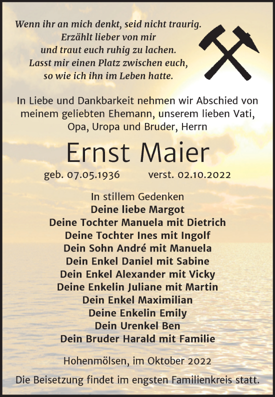 Traueranzeige von Ernst Maier von Trauerkombi Weißenfels