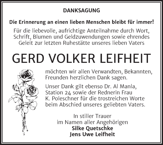 Traueranzeige von Gerd Volker Leifheit von Trauerkombi Dessau