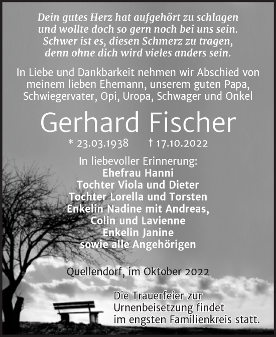 Traueranzeige von Gerhard Fischer von Trauerkombi Köthen