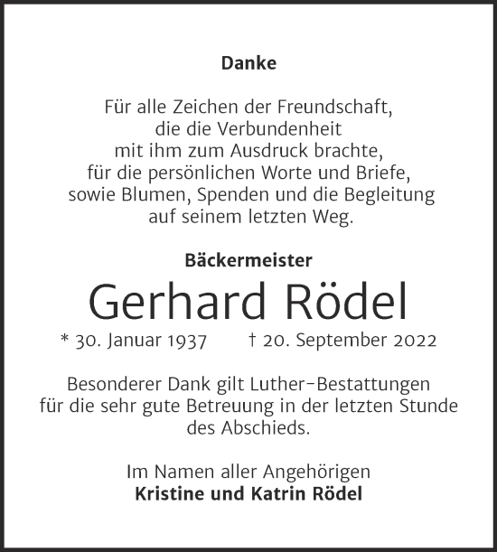 Traueranzeige von Gerhard Rödel von Mitteldeutsche Zeitung Halle/Saalkreis