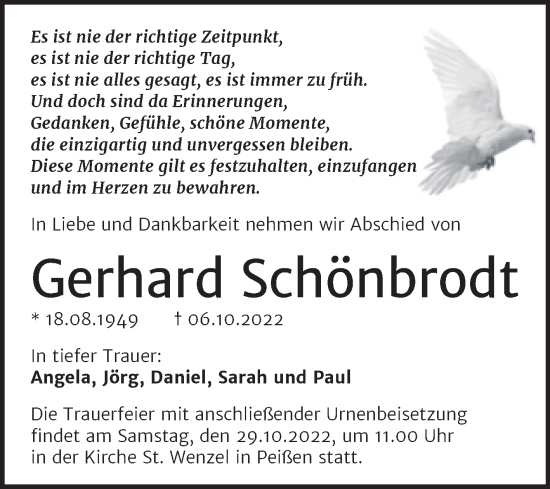 Traueranzeige von Gerhard Schönbrodt von Mitteldeutsche Zeitung Halle/Saalkreis