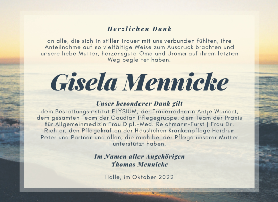 Traueranzeige von Gisela Mennicke von Mitteldeutsche Zeitung Halle/Saalkreis